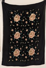 ANTIQUE 1920  S FLORAL EMBROIDERED SILK PANEL FOR SHAWL / DRESS FABRIC