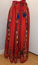 NEW African Indigenous Tribal Print Queen Red Maxi Skirt  Head Wrap Size M