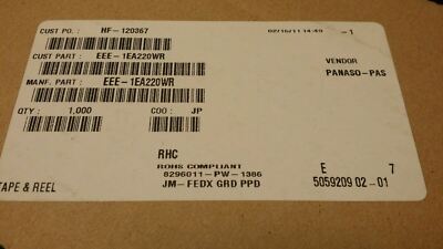 20 PCS) EEE-1EA220WR PANASONIC CAP ALUM 22UF 20% 25V SMD ROHS | eBay