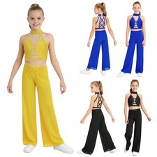 Kids Girls Lyrical Dance Competition Outfit Rhinestone 2-Piece Performance