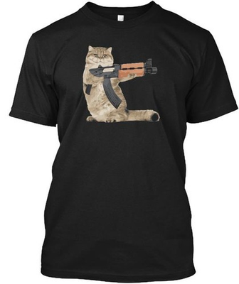 #ad Ak47 Kalashnikat Funny Cat Gun T Shirt Made in the USA Size S to 5XL $22.77