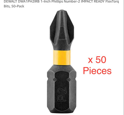 50 Pack DEWALT DWA1PH2IRB 1-Inch Phillips Number-2 IMPACT READY FlexTorq Bits P2