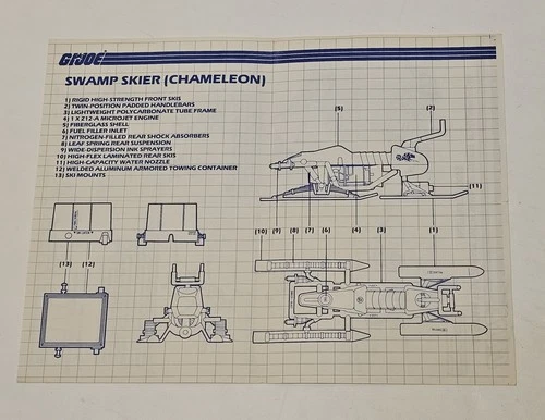 Vintage GI Joe Zartan Swamp Skier (Chameleon) Instructions / Blueprints 1984 VG