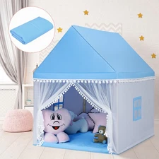 Kids Play Tent Large Playhouse Children Play Castle Fairy Tent Gift w/ Mat Blue