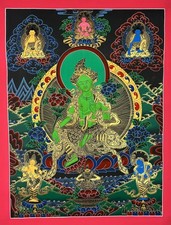 Green Tara Thangka – Handgemalt in Nepal, 45×60 cm