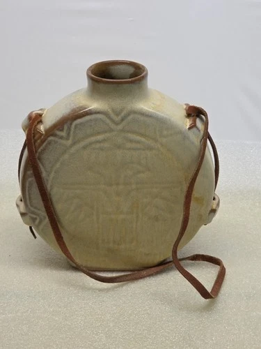 Frankoma Pottery Thunderbird Canteen Flask Model 59 Beige Native American Motif