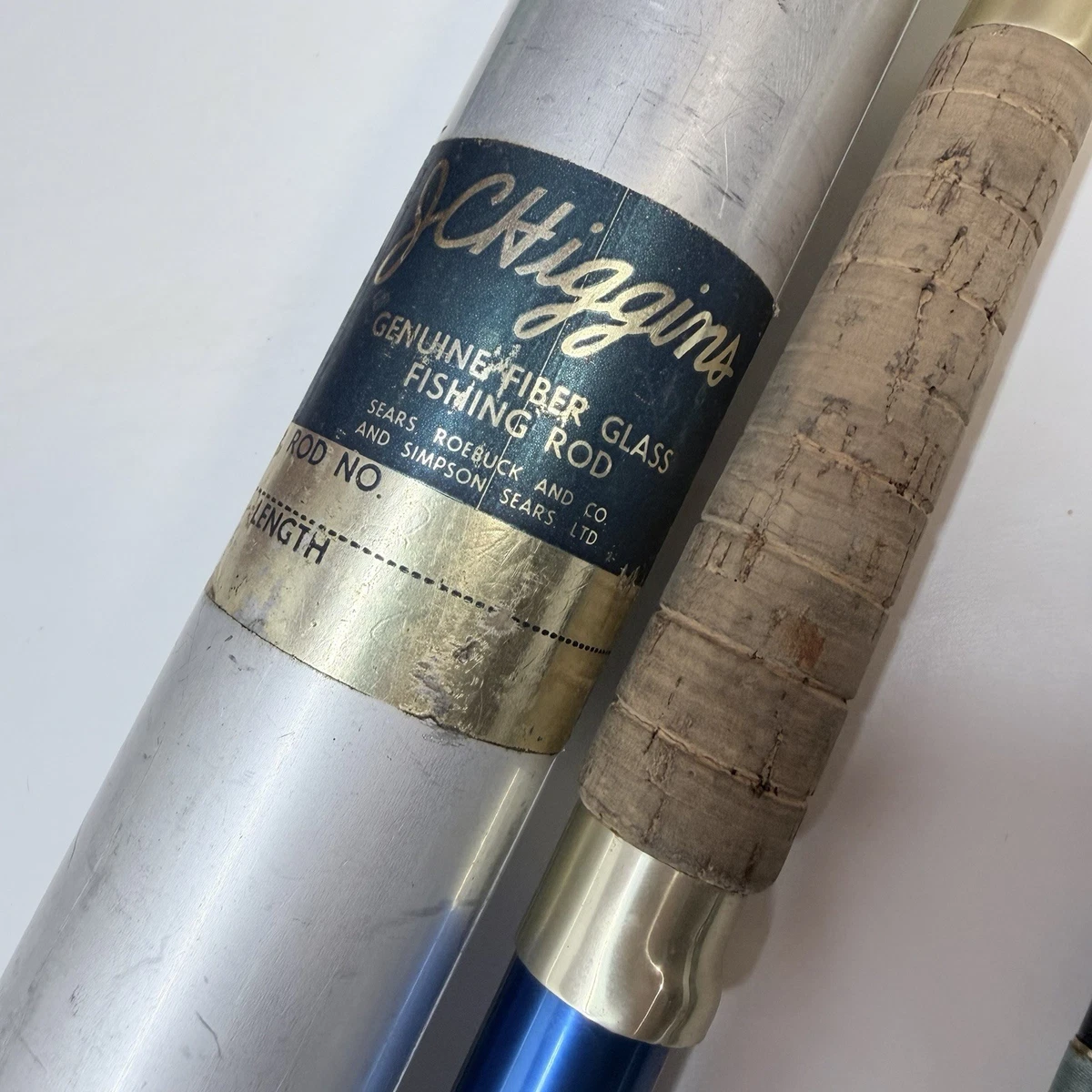VINTAGE JC HIGGINS 6’6” 2 PIEZAS VARILLA GIRATORIA fibra de vidrio con tubo de transporte de aluminio