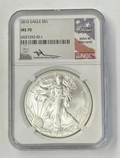 2012 AMERICAN SILVER EAGLE NGC MS70 JOHN MERCANTI SIGNED BEAUTIFUL COIN LOW POP