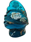 Fenton Art Glass Blue Floral Butterfly Figurine Hand Painted USA Artist Signed