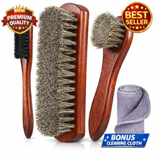 4PCS Shoe Brush Kit  Horsehair Leather Polish, Shine  Boot Cleaning Set