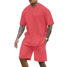 Mens 2 Piece Outfits Casual Tracksuit Shorts Summer Sweatsuit Oversize Short ...