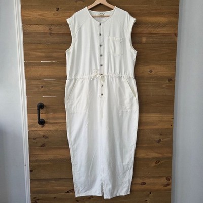 NEW Jordache Boiler Suit White Denim Sleeveless Utility Jumpsuit Womens XXL 20