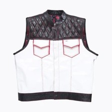 Hunt Club Style Men's White Gator Leather Vest Motorcycle Biker Concealed Carry