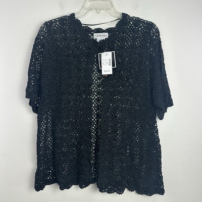 Vintage 90s Anna Maxwell Black Crochet Cardigan Sweater Women's 2X Cottagecore