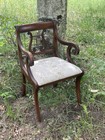 Vintage Mahogany Lyre Back Accent Arm Chair Upholstered Regency Empire Style — photo 1