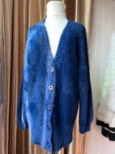 Women's Super Soft Angora Blend Chunky Fluffy Fuzzy Knit Cardigan
