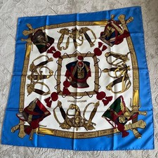 HERMES Carre 90 GRAND UNIFORME 100 Silk Scarf Blue White Red Gold Women Auth