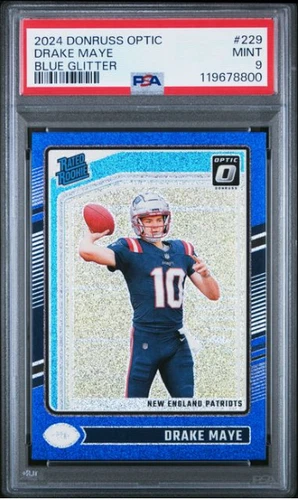 2024 Panini Donruss Optic Football Drake Maye Rated Rookie Blue Glitter PSA 9