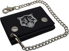 Wolf RFID Blocking Trifold Biker Men's Genuine Leather Steel Chain Wallet...