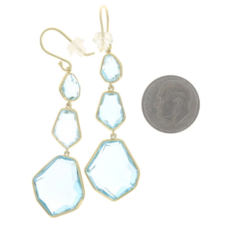 Pendientes colgantes Ippolita topacio azul oro amarillo 18k facetado doble cabujón Foto 4 de 4