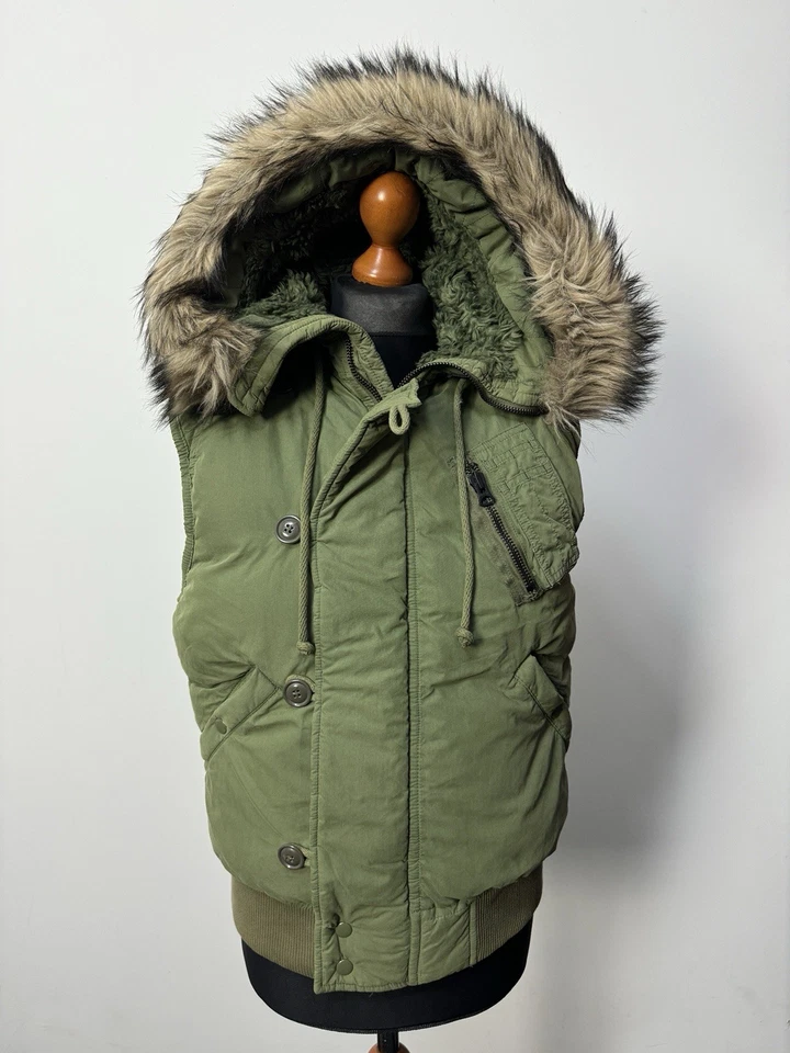 Ralph Lauren Denim & Supply men's down military vest hooded fur size M p2p 22,4 - Image 3 of 4