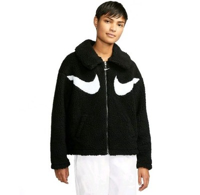 Nike Sportswear Swoosh Sherpa Fleece Jacket Black White DM9226-010 NWOT Medium M