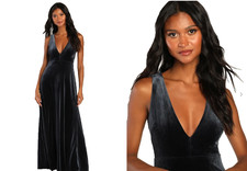 Lulus Maxi Stretch Velvet Dress Dressy Evening Navy Blue Holiday Party Medium