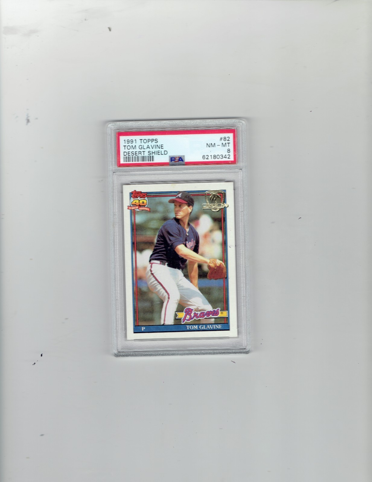 1991 Topps Desert Shield Tom Glavine #82 in PSA 8 condition
