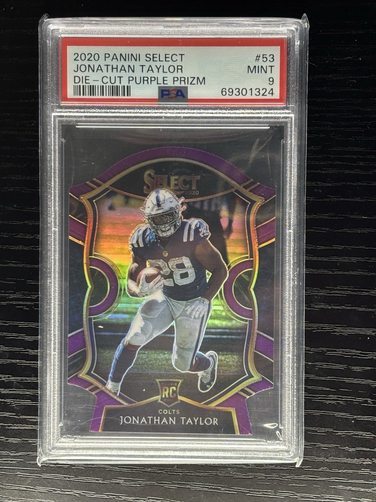 PSA 9 2020 Panini Select Concourse Jonathan Taylor #53 Purple Prizm Die-Cut (RC)