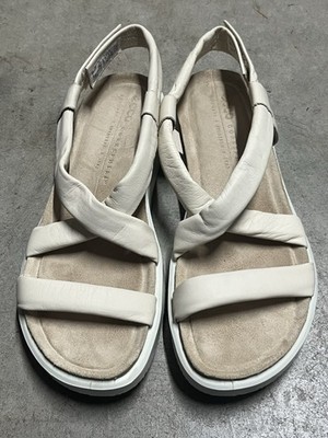 Ecco Cork sphere bone ivory off-white leather ankle strap sandals 7-7.5 / 38