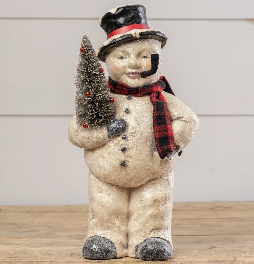 Ragon House Christmas Vintage Style 15" Snowman Face Figurine Bottle Brush Tree