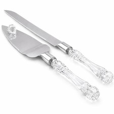 Elegant Cake Knife and Server Set Stainless Steel Crystal Handle Silver