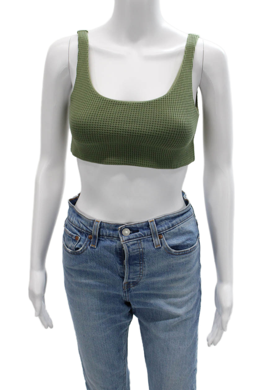 Donni Womens Crop Top Green Scoop Neck Sleeveless Cotton Size MFree Shipping in US $100+ Orders | $6.95 Orders Below