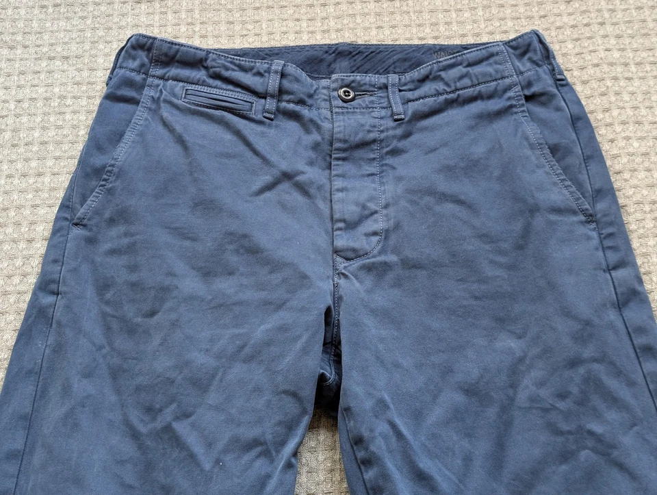 Wallace & Barnes Chino Pants Mens 30x32 Officer Button Fly Blue Selvedge J Crew - Image 2 of 4
