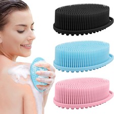 3 Pack Silicone Body Scrubber Exfoliating Bath Shower Brush Set Black Blue Pink