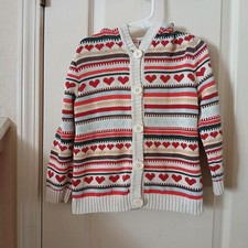 Y2K Vintage Gymboree Mountain Cabin Heart Fair Isle Striped Hooded Cardigan 5