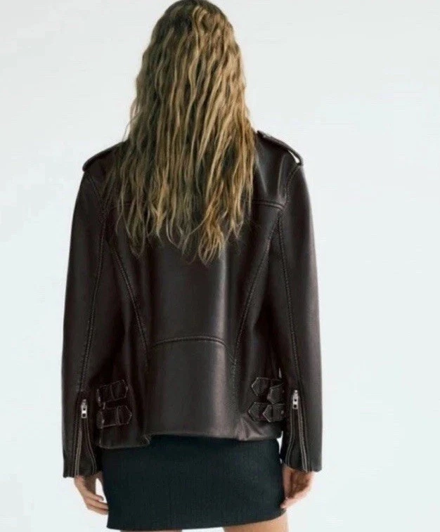 ZARA Faux leather Biker Jacket Oversized Ref 4341/703 Bloggers Fave size XS - Image 4 of 4