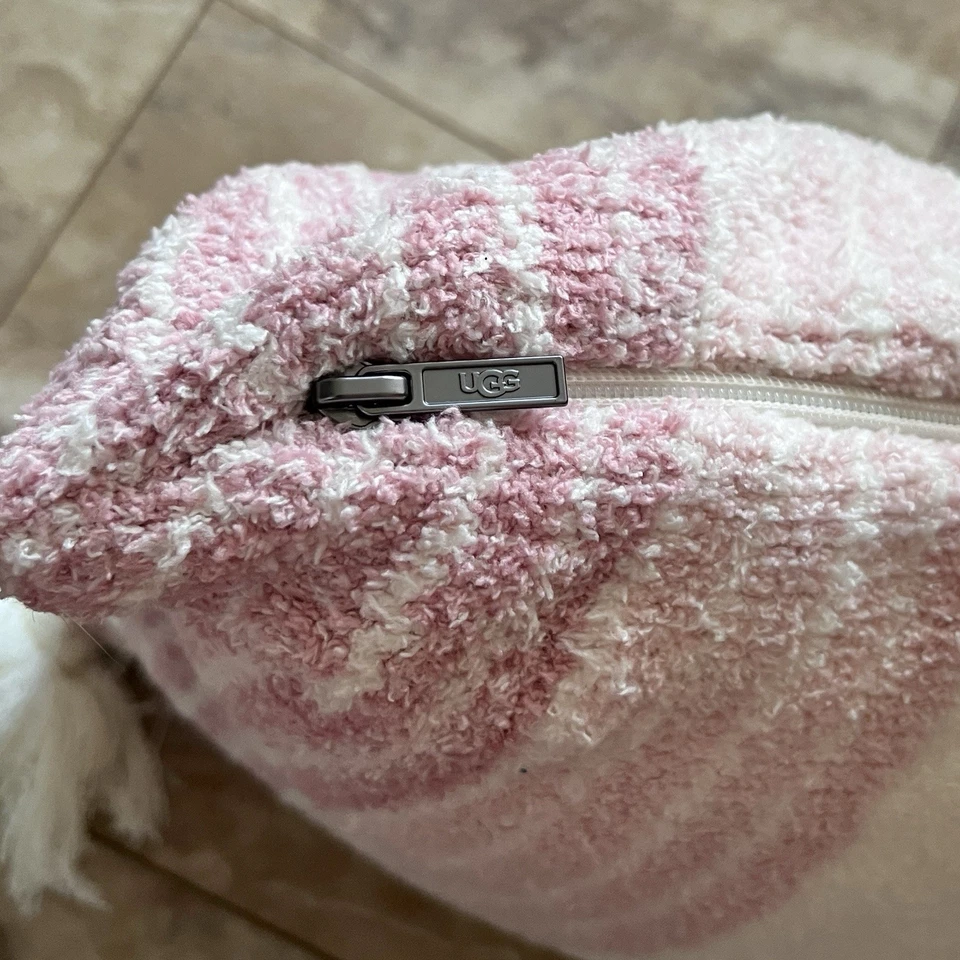 Almohada UGG Amapola Oblonga Desierto Coral Rayas Rosa ~ 20”x16” Suave con Borlas Foto 4 de 4