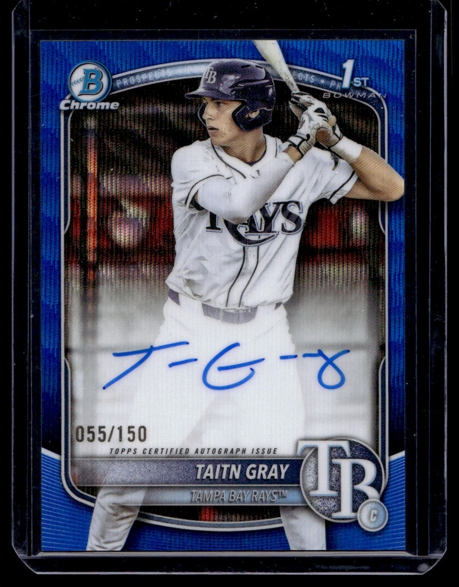 2025 Bowman Draft Chrome Prospect Autographs Blue Wave Taitn Gray Auto 055/150
