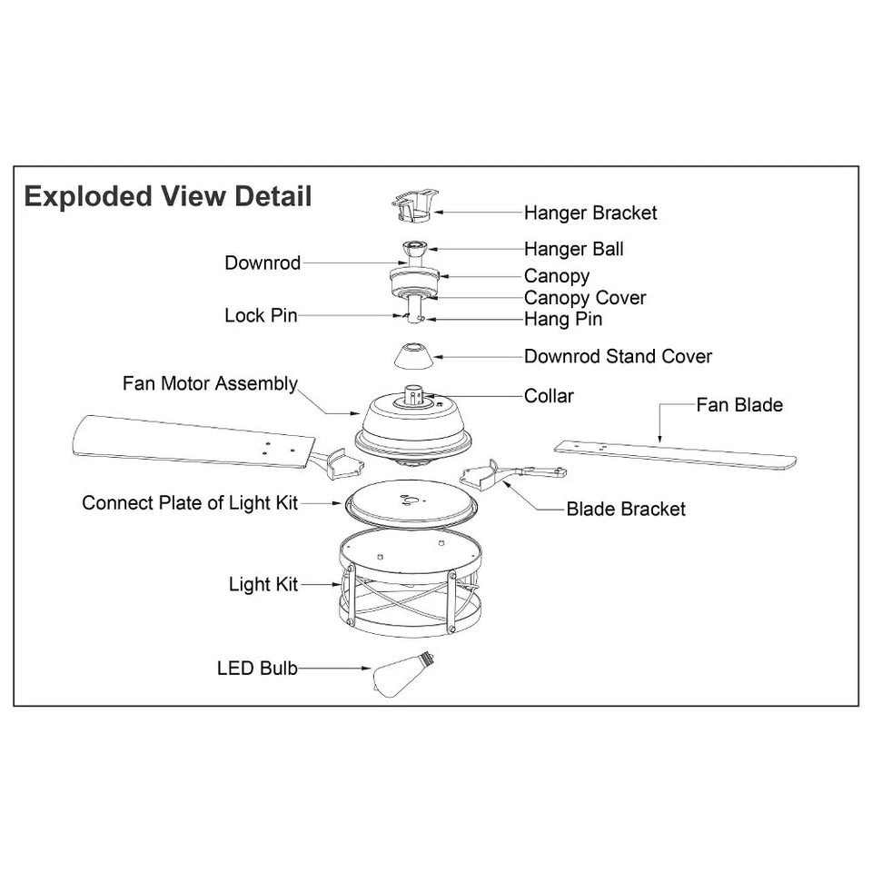Elburn 2-Light Ceiling Fan in Farmhouse Style 18.75 Inches Tall and 52 Inches - Image 3 of 4