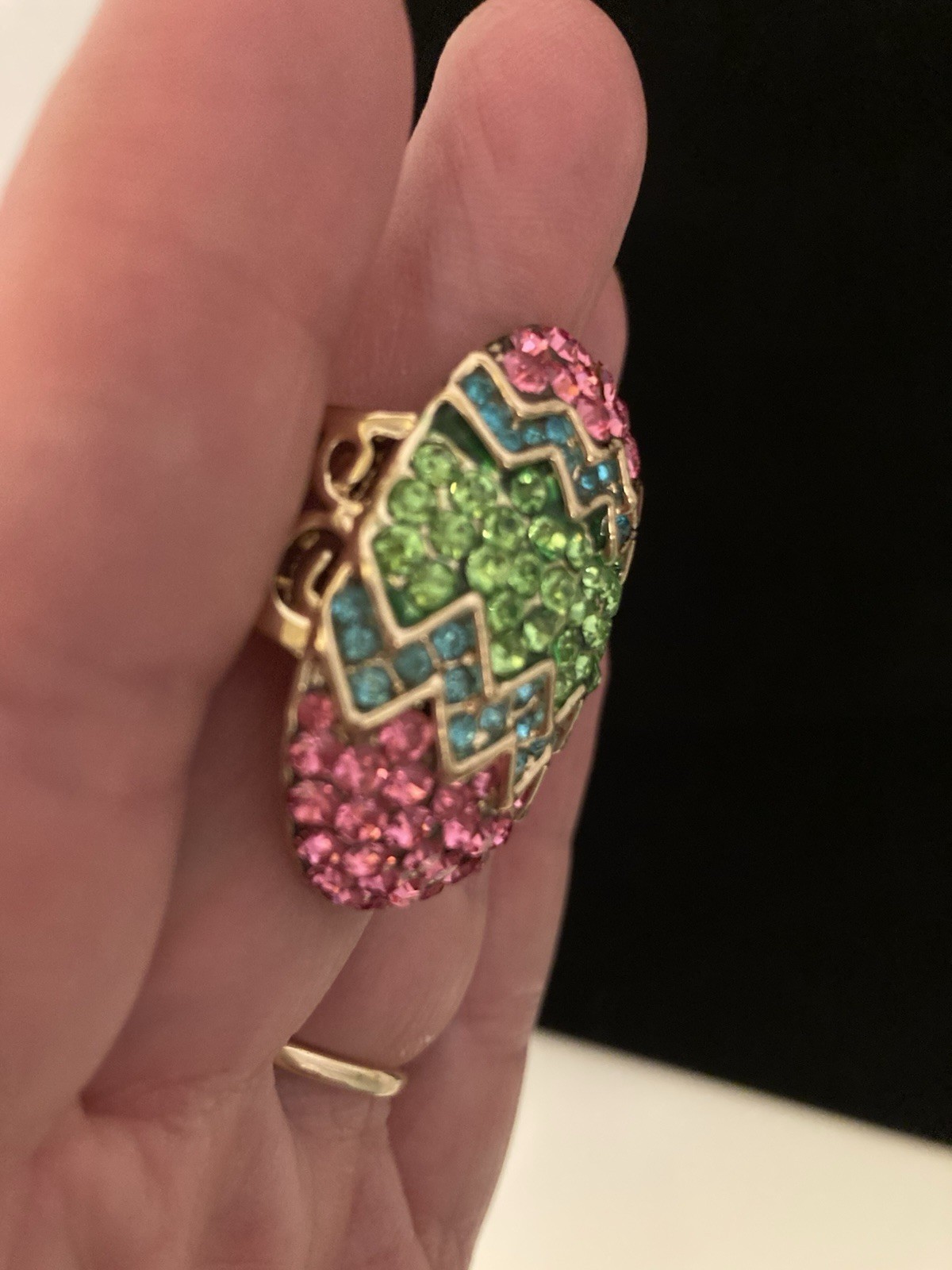 Multi Colored Gold Tone Easter Egg Stretch Ring S… - image 2