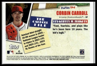 2026 Topps Series 1 #TP-6 Corbin Carroll Profiles By Ken Griffey