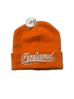 Orange Beanie for Finland Helsinki Embroidery Winter Hats Women  Men Skull Cap