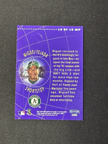 1999 Fleer Ultra Miguel Tejada World Premiere #15 - Picture 2 of 2