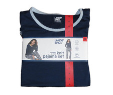 LANDS END Womens Pajama Set MEDIUM 2-Piece Knit Stretch Blue Floral NEW