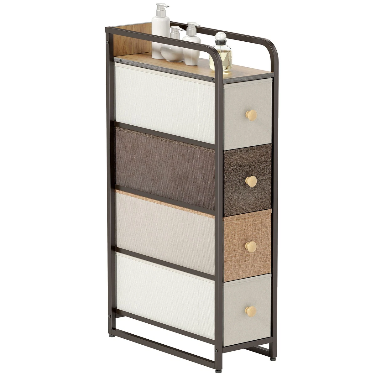 Drawer Dresser With Shelf Comò A 5 Cassetti In Tessuto E Legno - Stile Retrò, Alto 110 Cm, Per Camera Da Letto, Armadio, Corridoio, Asilo Comodino A Cassetti