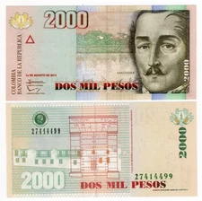 Colombia, 2000 (2,000) Pesos, 2014, Banknote UNCIRCULATED General Santander 🐉