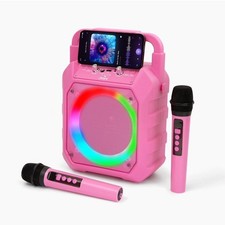 JOYC Mic Drop Karaoke Machine with 2 Wireless Mics  RGB Lights Pink
