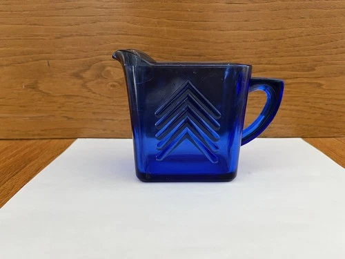 Antique Cobalt Blue Depression Glass Chevron Pitcher