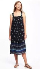 Women's OLD NAVY Black Sleeveless Lined Floral Midi Dress Size MED